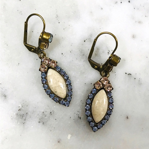 Sorrelli Creamy Semi Precious Cabochon Light Sapphire Accented Earrings-Boutique - Picture 3 of 5